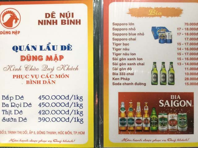 Bán thêm đồ uống kèm, menu đồ uống