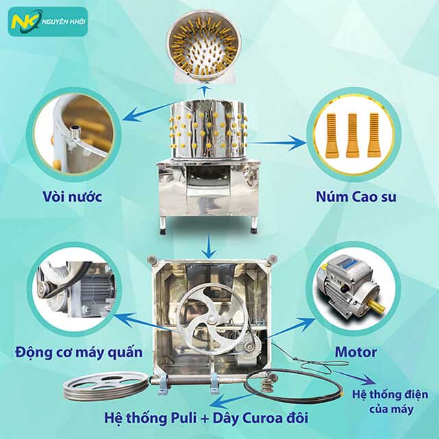 Cấu tạo máy vặt lông vịt; Chi tiết cấu tạo máy vặt lông gà