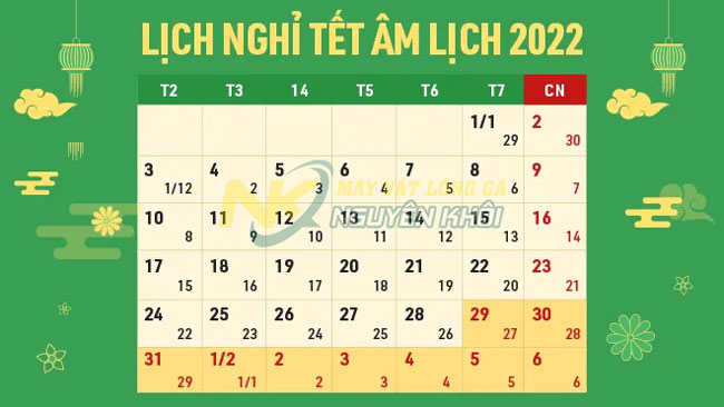 Lịch nghỉ tết Âm lịch 2022